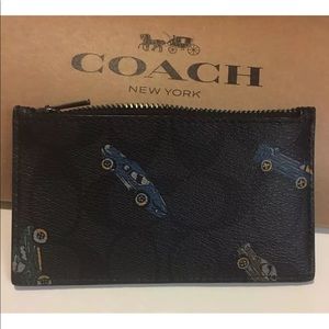 Coach Zip CardCaseWallet Signature With Car Print